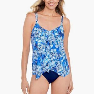 ShapeSolver Women's Handkerchief Fauxkini One Piece Swimsuit Blue Size 14 - 8252